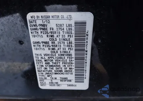 2012 Nissan Murano Sl from USA, damaged, VIN JN8AZ1MW0CW218718